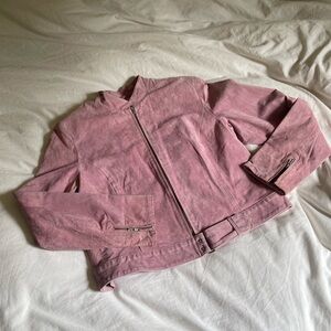 Vintage Pink Suede Motorcycle Buckle Jacket